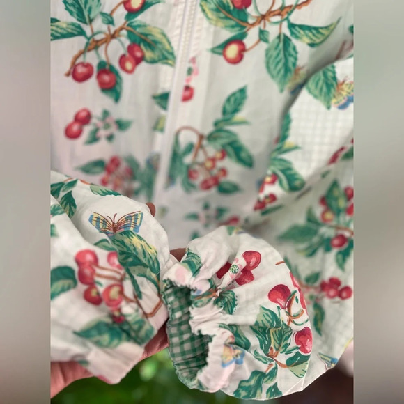 VINTAGE Teddi Reversible Cottagecore Cherry Gingham Zip Up Medium Windbreaker - Picture 3 of 11